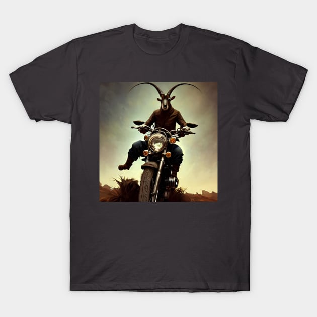 Goat on motorcycle funny biker T-Shirt by QuickSilverfish